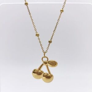 Gold Cherry Pendant Necklace - Women Jewelry